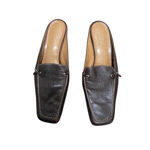 Franco Sorto Brown Leather Slip-On Loafer Mules With Kitten Heel Size 8.5
